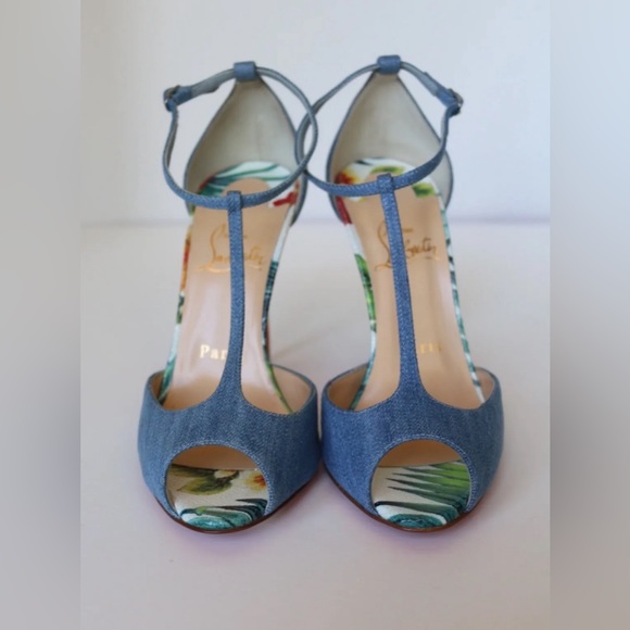NIB Christian Louboutin Senora 100 Jean Denim Hawaii Blue Sandal Pumps Size 36.5 - Picture 6 of 6